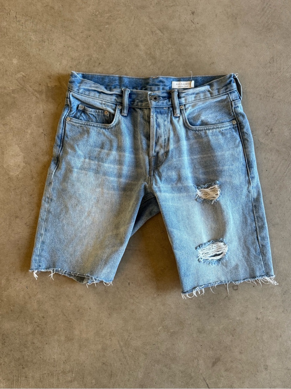 AllSaints Women’s Light Blue Distressed Denim Long Cut-Off Shorts 28 - Picture 9 of 11